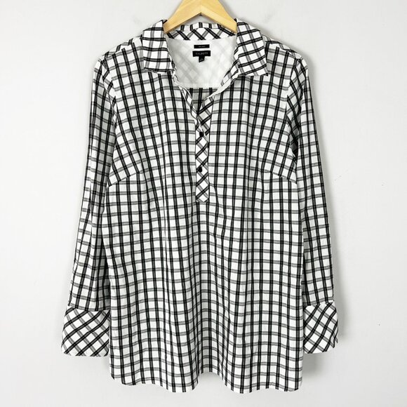 Talbots Tops - Talbots Non-Iron Black & White Plaid Tunic Shirt Top Classic Career Sz 14 Womens